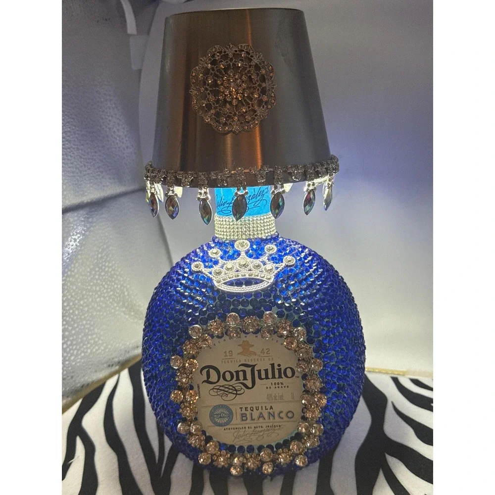 Rhinestone Don Julio Tequila Bottle Lamp, Cobalt Blue Decor